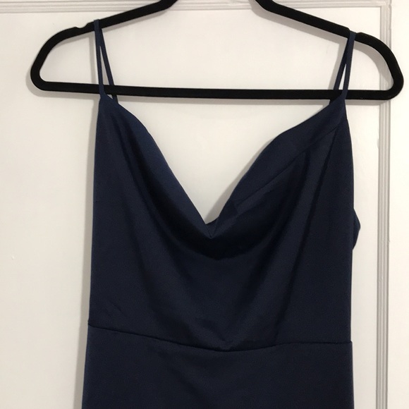 Lulus Unforgettable Love Blue Satin Cowl Neck Faux-Wrap Maxi Dress - Picture 4 of 11